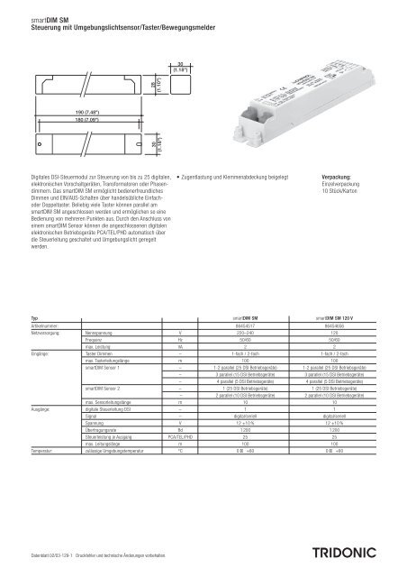 smartDIM SM Steuerung mit Umgebungslichtsensor ... - Tridonic