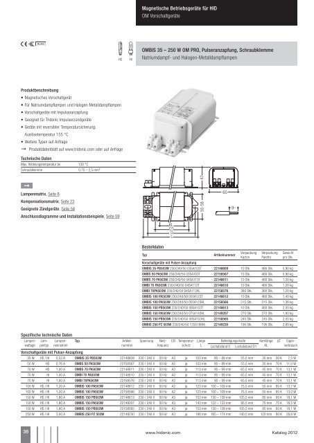 Magnetische BetriebsgerÃ¤te fÃ¼r HID - Tridonic