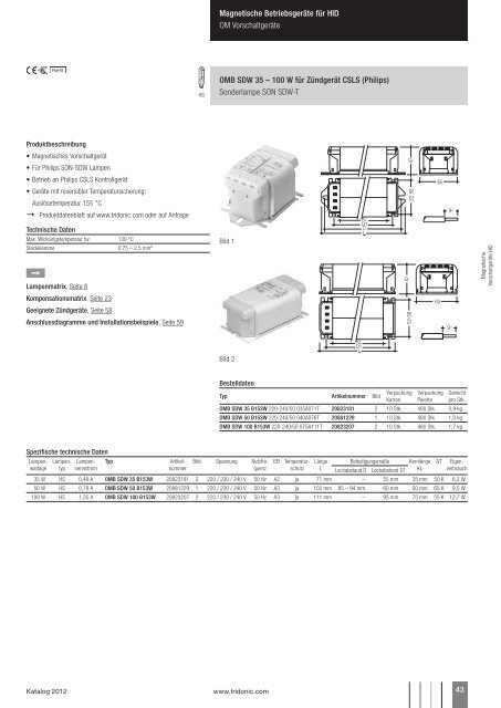 Magnetische BetriebsgerÃ¤te fÃ¼r HID - Tridonic