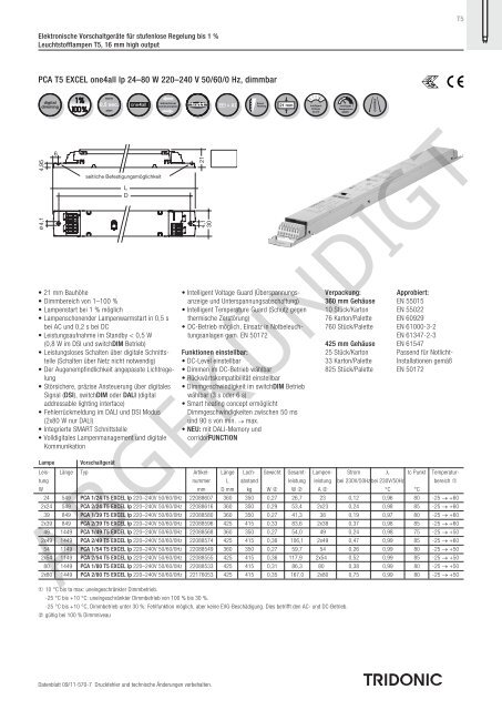 PCA T5 EXCEL one4all lp 24â80 W 220â240 V 50/60/0 ... - Tridonic