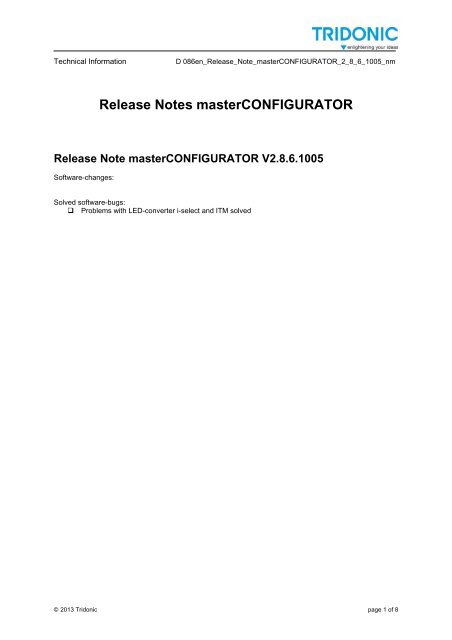 Release Notes masterCONFIGURATOR - Tridonic