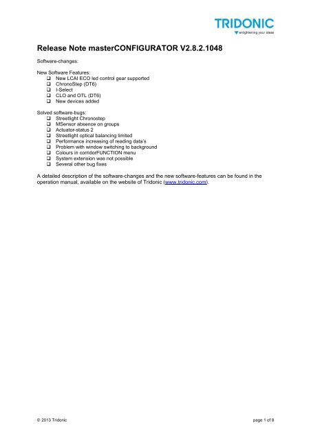 Release Notes masterCONFIGURATOR - Tridonic