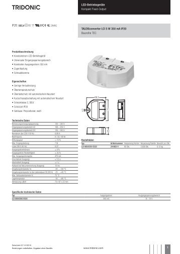 LED-Betriebsgeräte Kompakt Fixed-Output Uconverter LCI ... - Tridonic