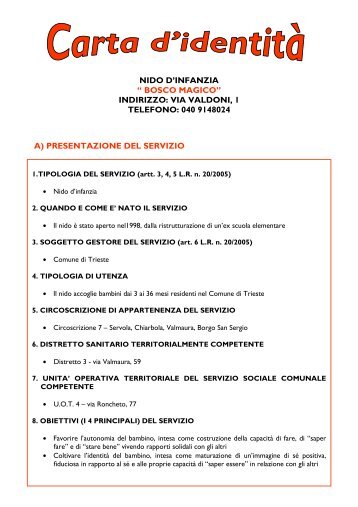 carta d'identitÃ  - Comune di Trieste