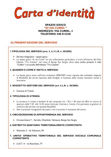 carta d'identitÃ  - Comune di Trieste