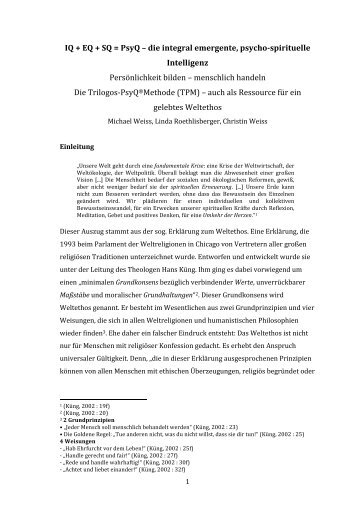 IQ+EQ+SQ=PsyQ - die integral emergente Intelligenz - TRILOGOS