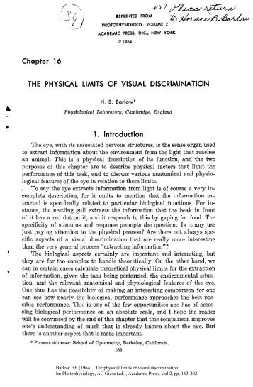Barlow HB (1964). The physical limits of visual discrimination. In ...