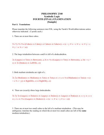 PHILOSOPHY 2340 Symbolic Logic FOURTH (FINAL ...