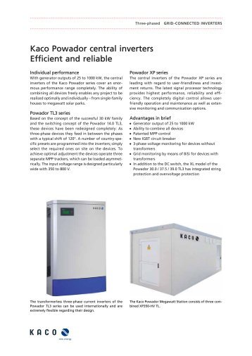 Kaco Powador central inverters Efficient and reliable - Tritec