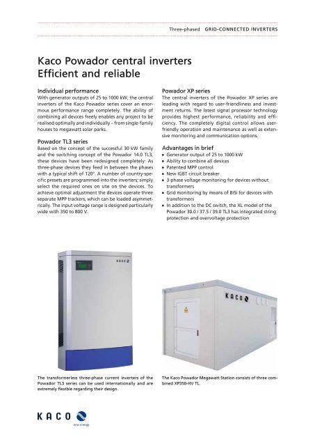 Kaco Powador central inverters Efficient and reliable - Tritec