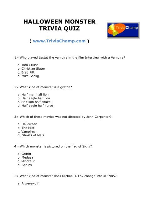 Halloween Monster Trivia Quiz Trivia Champ
