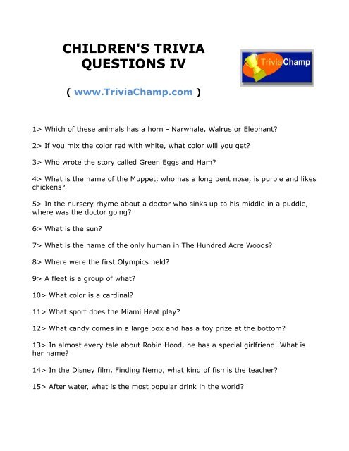 Children S Trivia Questions Iv Trivia Champ