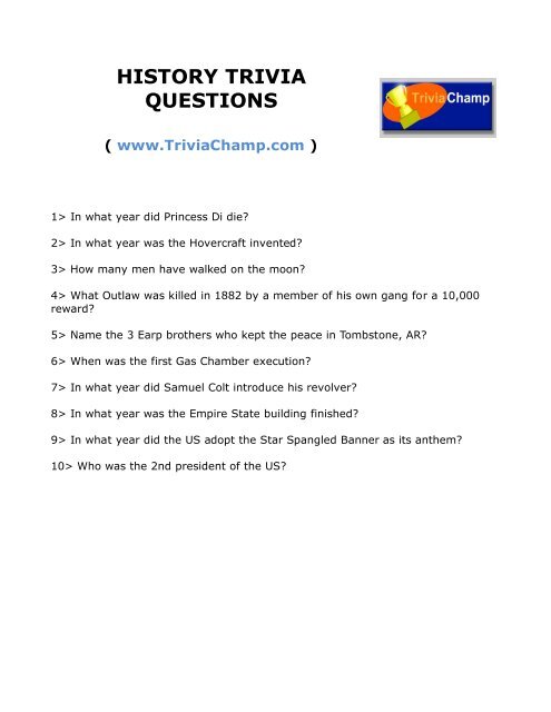 100 History Trivia Question With Answers