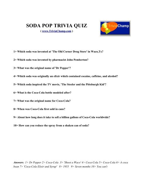 Soda Pop Trivia Quiz Trivia Champ
