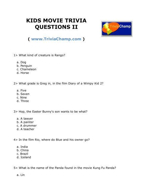 Kids Movie Trivia Questions Ii Trivia Champ