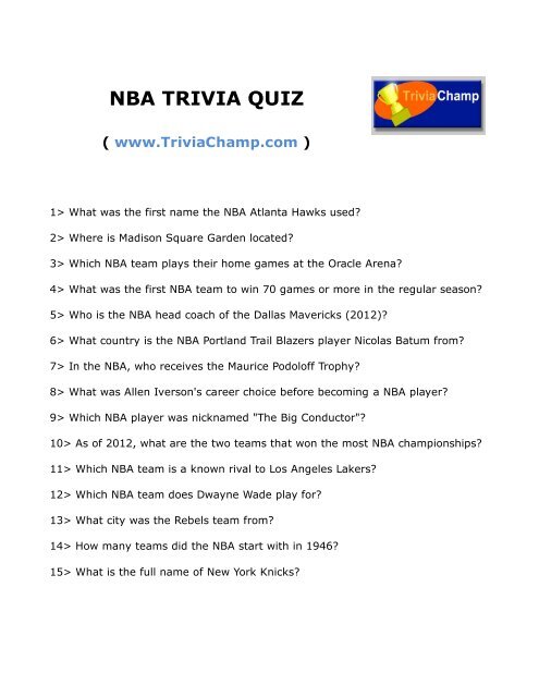 NBA TRIVIA QUIZ - Trivia Champ