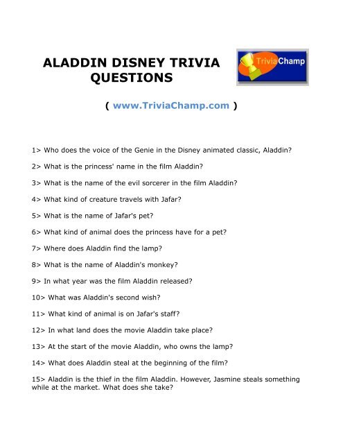 129 Disney Movie Trivia Questions and Answers Printable
