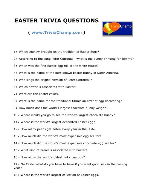EASTER TRIVIA QUESTIONS - Trivia Champ