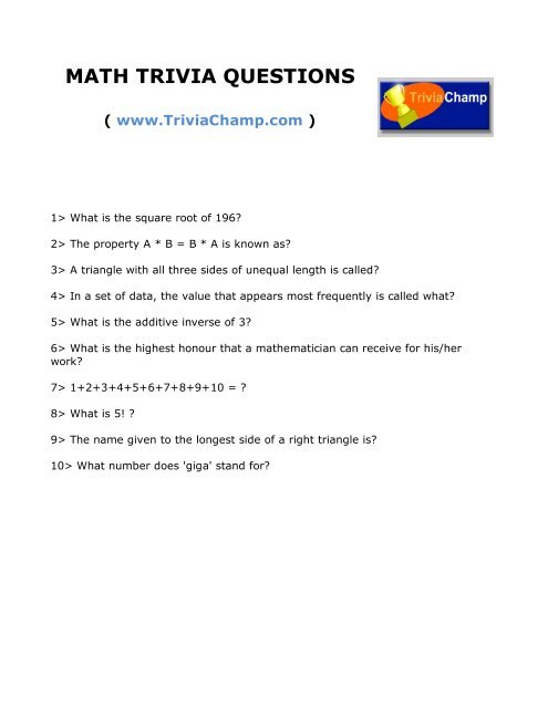 Math Trivia Questions Trivia Champ