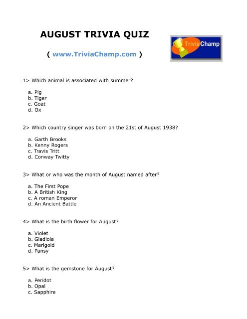 August Trivia Quiz Trivia Champ