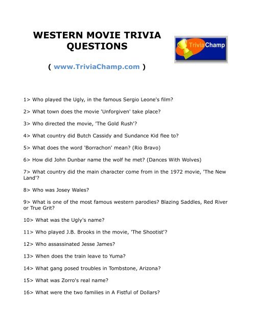 WESTERN MOVIE TRIVIA QUESTIONS - Trivia Champ