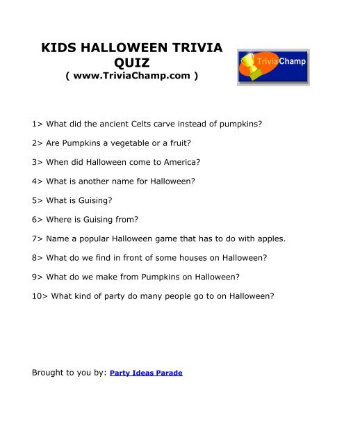 KIDS HALLOWEEN TRIVIA QUIZ Trivia Champ