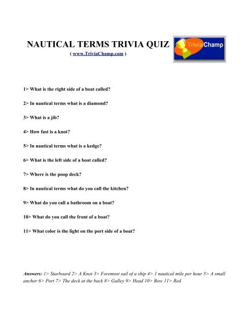 Nautical Terms Trivia Quiz Trivia Champ