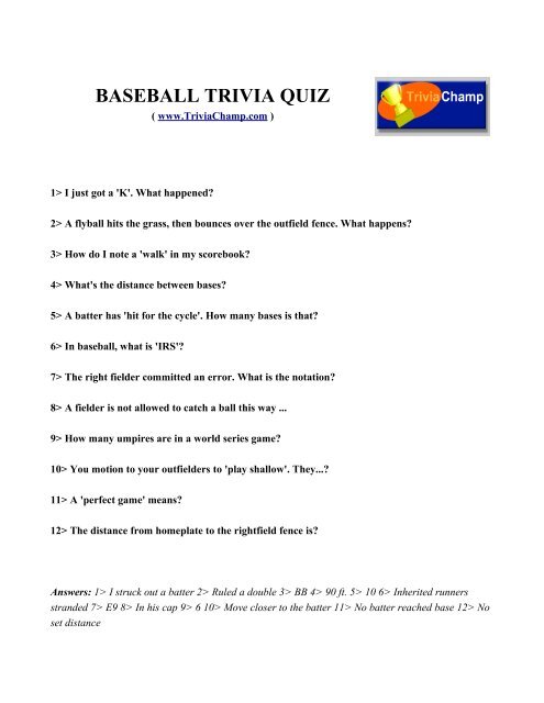 BASEBALL TRIVIA QUIZ - Trivia Champ