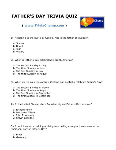 Father S Day Trivia Quiz Trivia Champ
