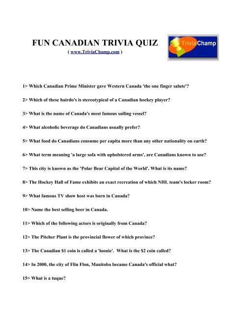 Fun Canadian Trivia Quiz Trivia Champ