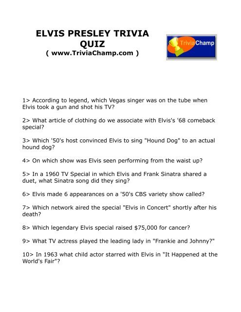 ELVIS PRESLEY TRIVIA QUIZ - Trivia Champ