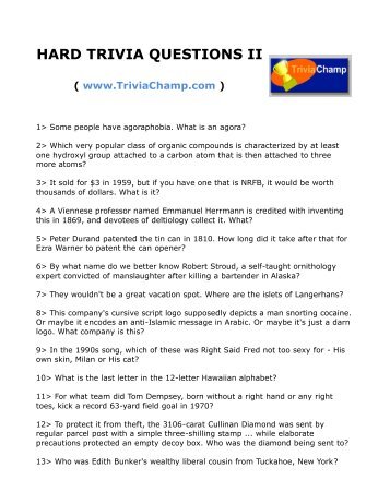 HARD TRIVIA QUESTIONS II - Trivia Champ