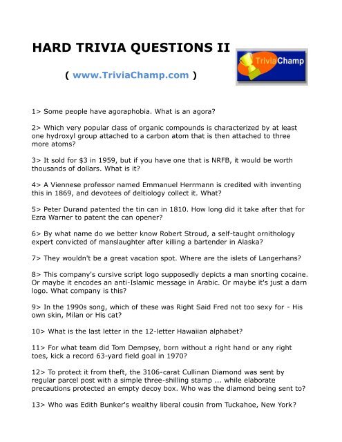 HARD TRIVIA QUESTIONS II - Trivia Champ