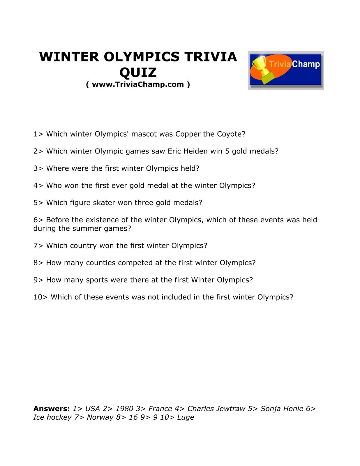 Big Olympic Trivia Quiz