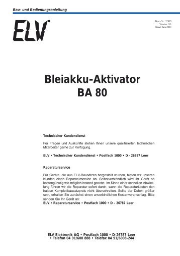 Bleiakku-Aktivator BA 80 - ELV