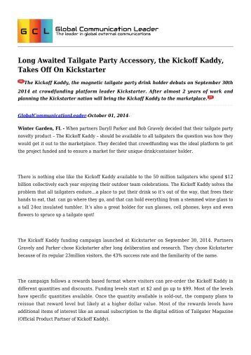 Long Awaited Tailgate Party Accessory, the Kickoff Kaddy, Takes Off On Kickstarter