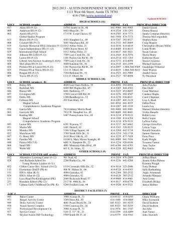 School List 2012-13 - Austin ISD