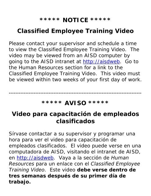 Important information for ALL new classified employees - Austin ISD