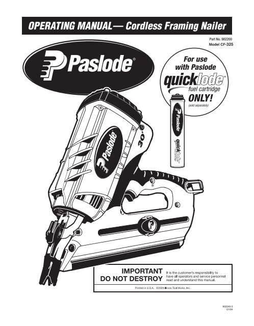 CF325 Cordless Framing Nailer Paslode