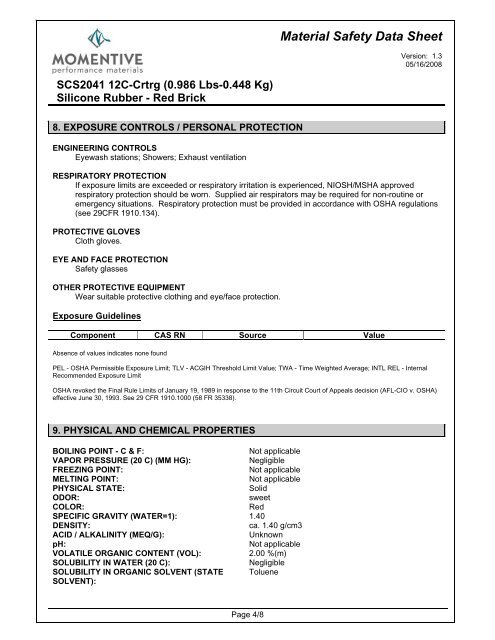 GE SCS 2041 Silpruf Brick Red MSDS - Brock White