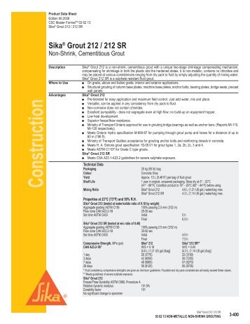 Sikagrout 212 Product Data Sheet - Brock White