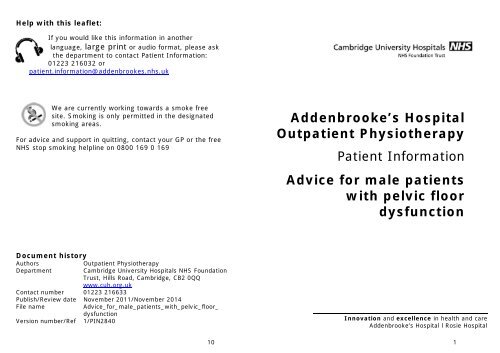 Advice For Male Patients With Pelvic Floor Dysfunction Cuh Org Uk