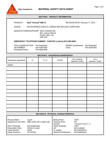 Sika Florseal WB 18 MSDS - Brock White