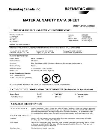 Brenntag Methyl Ethyl Ketone MSDS - Brock White