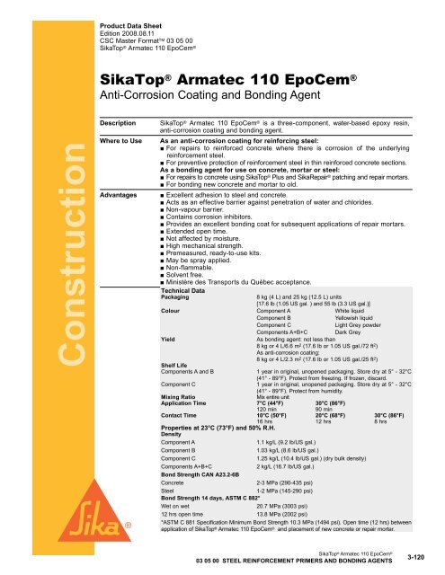 SikaTop Armatec 110 Epocem Data Sheet - Brock White