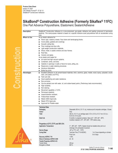 Sikabond Adhesive Product Data Sheet - Brock White