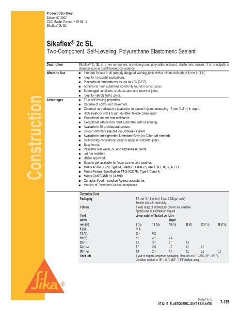 Sikaflex 2C Self-Leveling Product Data Sheet - Brock White