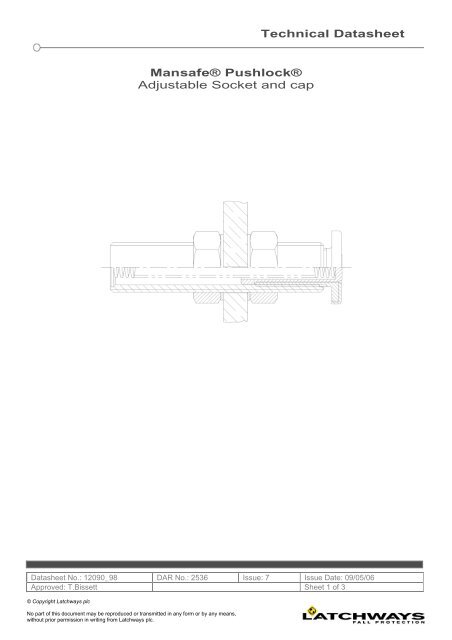 Technical Datasheet MansafeÂ® PushlockÂ® Adjustable Socket and cap