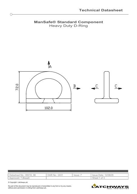 Mansafe Technical File Example.pdf Technical Datasheet ManSafe® Standard Component Heavy Duty D ...