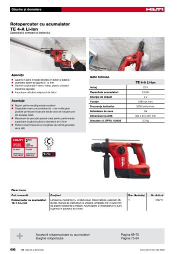 Rotopercutor cu acumulator TE 4-A Li-Ion - Hilti